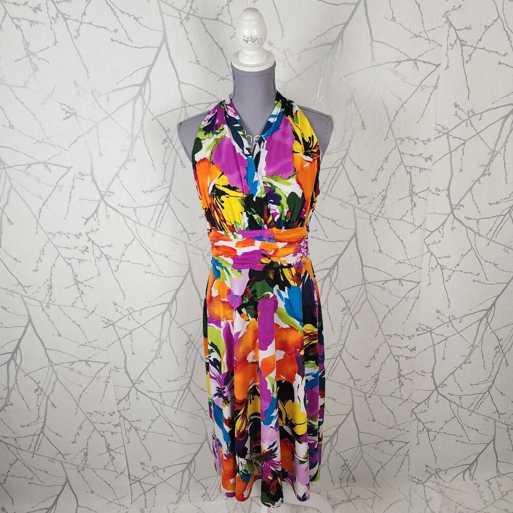 Jones Studio Colorful Artsy Floral Empire Waist Midi Dress